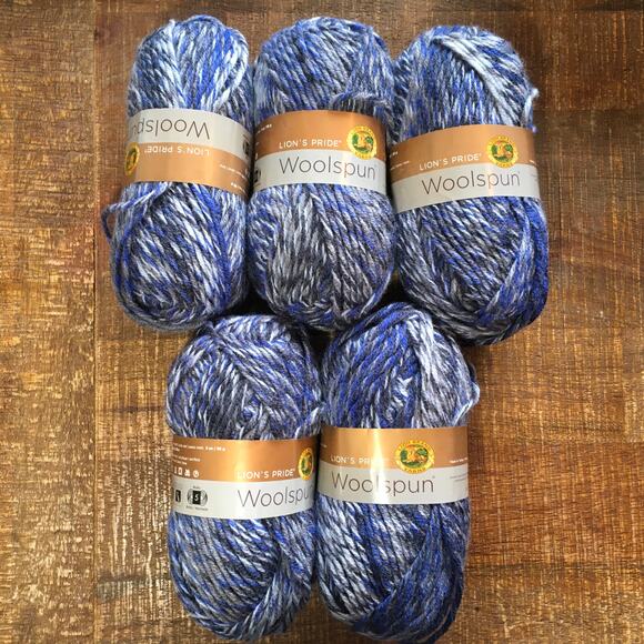 Lion's Pride Woolspun Sea Mist Mix Blue *Lot of 5* Lion Brand Wool Blend Bulky - Picture 1 of 3